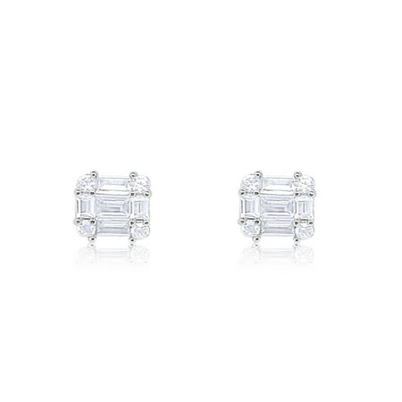 Lauren Klein White Gold Tone CZ Emerald Cut Illusion Studs