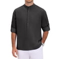 thumbnail image 5 of INSPIRE CHIC Men's Henley Shirt Solid Color Roll-Up Long Sleeve Band Collar Button Down Top M Black, 5 of 6