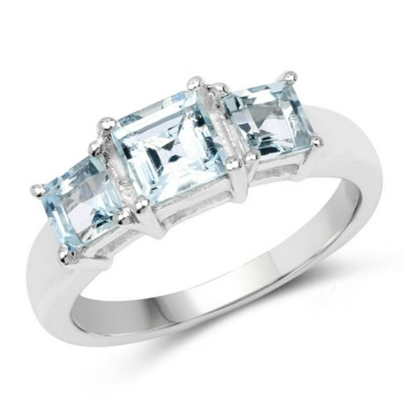 Genuine Square Aquamarine Ring in Sterling Silver - Size 8.00