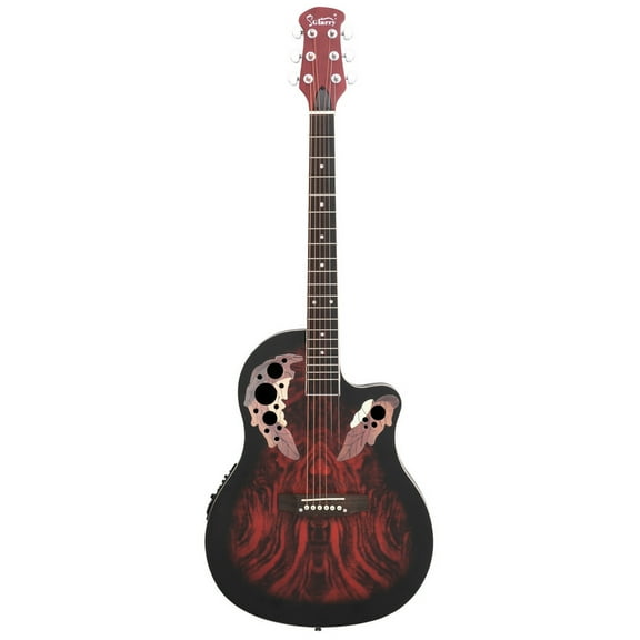 41 Inch Full-Size Cutaway Acoustic-Electric Guitar, Sunset Red Grape Sound Hole Guitar, Spruce Top Round-back Guitar for All Music Styles