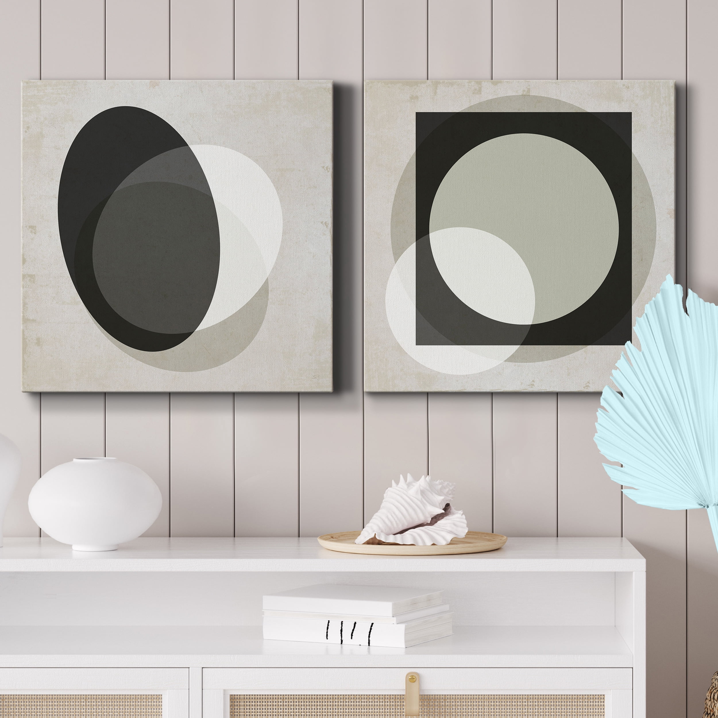 Moderniste Neutre I - Premium Gallery Wrapped Canvas - Ready to Hang Set of 2 - 16 x 16 Each