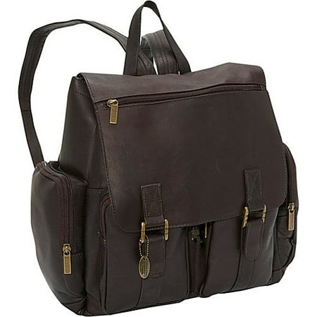- Flap Over Laptop Leather Backpack w 2 Front Pockets (Cafe)