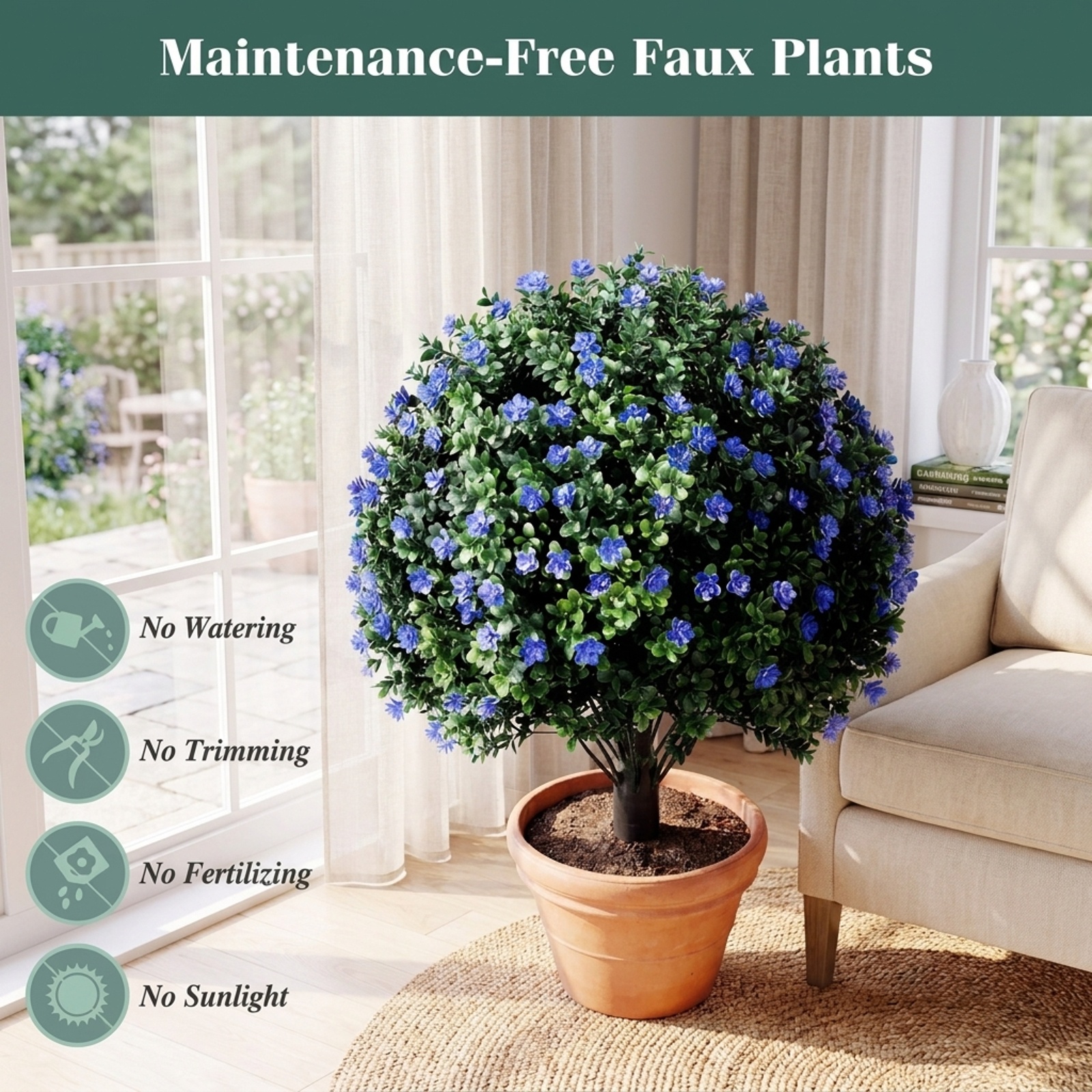 Vebreda Artificial Plant Decor, 2 Pack Artificial Camellia Boxwood Topiary Ball Trees 27.5 Inches Faux Floral Shrubs, Built for Long-Term Use
