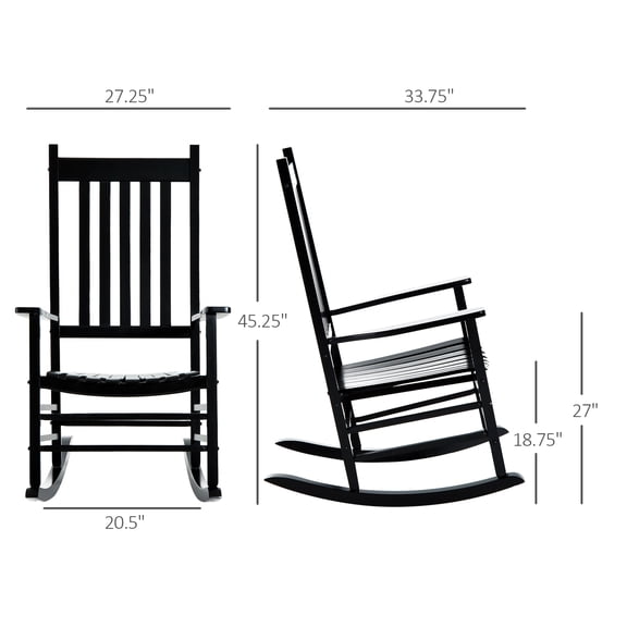 Wooden Outdoor Rocking Chair with Armrests, High Back for Garden, Patio, Balcony, Porch, Black