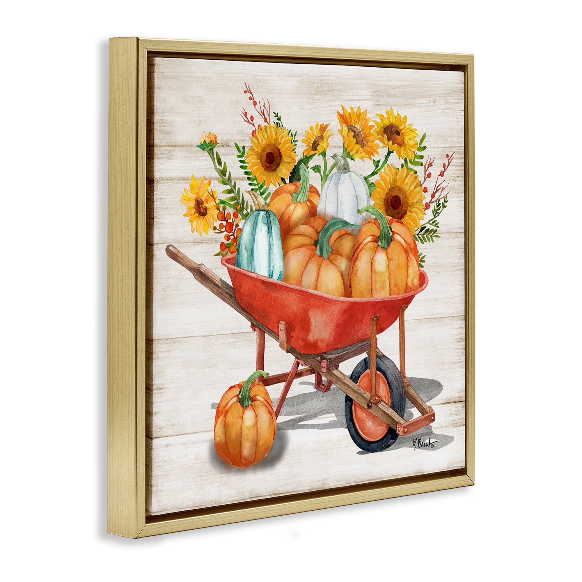 Stupell Industries Rustic Harvest Wagon Botanical & Floral Painting Gold Floater Framed Canvas Art Prints Wall Art, 25 x 25