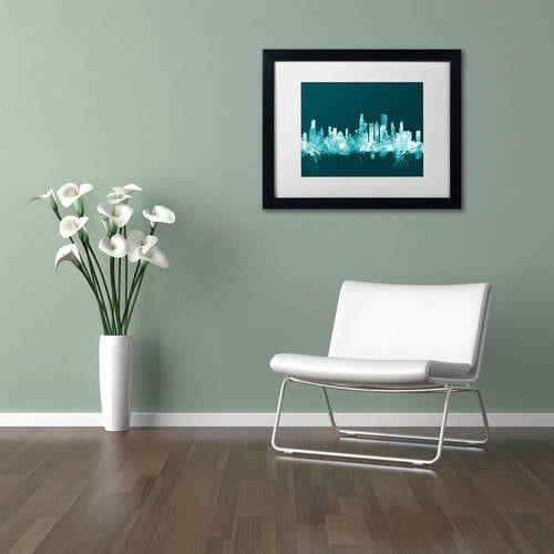 Trademark Fine Art "Chicago Illinois Skyline Teal" Canvas Art by Michael Tompsett, White Matte, Black Frame