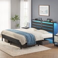 thumbnail image 1 of Greenstell King Size Platform Bed Frame with Storage Headboard, LED Lights & USB Charging Station, Metal Bed Frame Black, 1 of 7