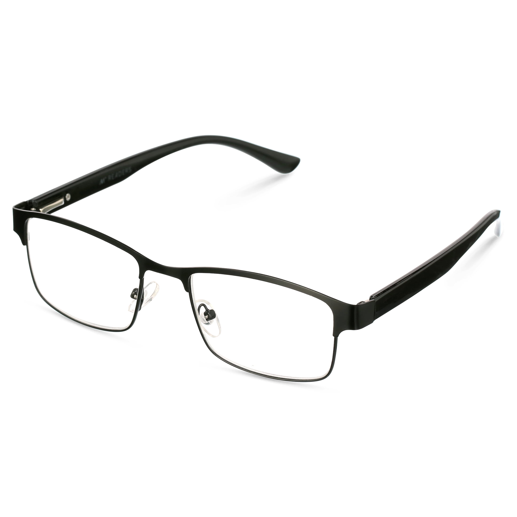 M+ Men's Ash +2.00 Rectangle Reading Glasses with Case, Black Matte