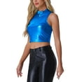 thumbnail image 4 of INSPIRE CHIC Women's Top Mock Neck Zipper Front Sleeveless Holographic Sparkle Party Tops M Royal Blue, 4 of 5