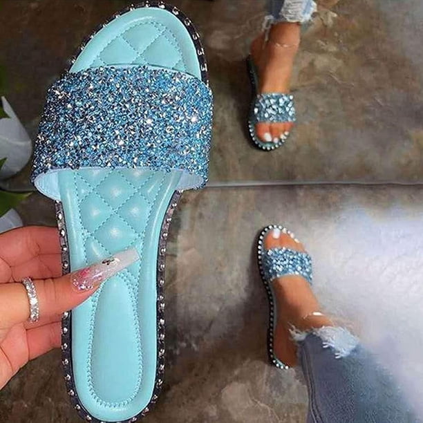 Mujeres Glitter Bling Fancy Slide Flat Low Wedge Casual Moda Sandalias Zapatos Wmkox8yii hj789