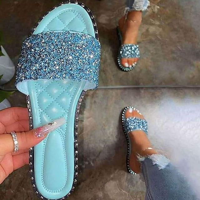 Mujeres Glitter Bling Fancy Slide Flat Low Wedge Casual Moda Sandalias Zapatos Wmkox8yii hj789