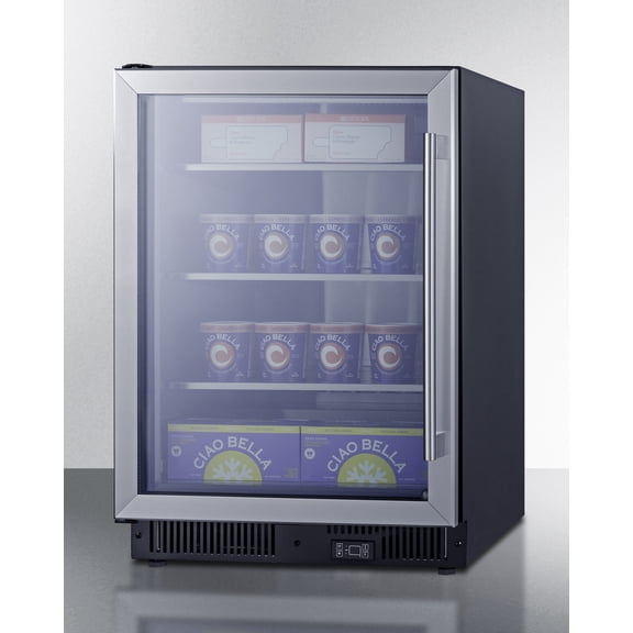 Summit 24 Inch Display Freezer, 5.0 cu.ft. Capacity,, Stainless Steel & Glass - SCF475LHD (Left Handed Door Swing)