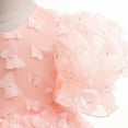 thumbnail image 4 of Baby Girl Dresses Cute Child Puff Sleeve Tulle Dress Butterfly Pattern Bow Knot Princess Dress Gown Dress Girls Summer Dress Pink 6-12 Months, 4 of 7