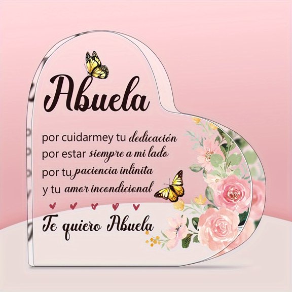 Acrylic Heart Keepsake "Te Quiero Abuela" Message Ideal Christmas Birthday Gift For Grandma Grandson Granddaughter Home Office Decor Tabletop Keepsake Grandmother Gifts