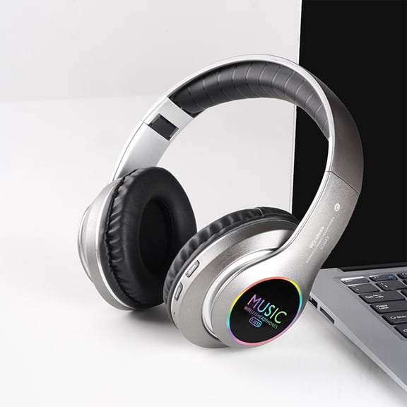 Fnyoxu Bluetooth Headphones Over-Ear with LED,Foldable Wireless and Wired Stereo Headset Micro TF,FM for Cell Phone,PC,Soft Earmuffs & Weight for Prolonged Wear,White