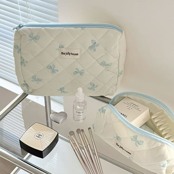 Kezqiaxn Organizer and Storage Makeup Bag With High Value and Large Capacity Travel Makeup Bag Portable Handbag Cosmetics Storage Bag Light Blue