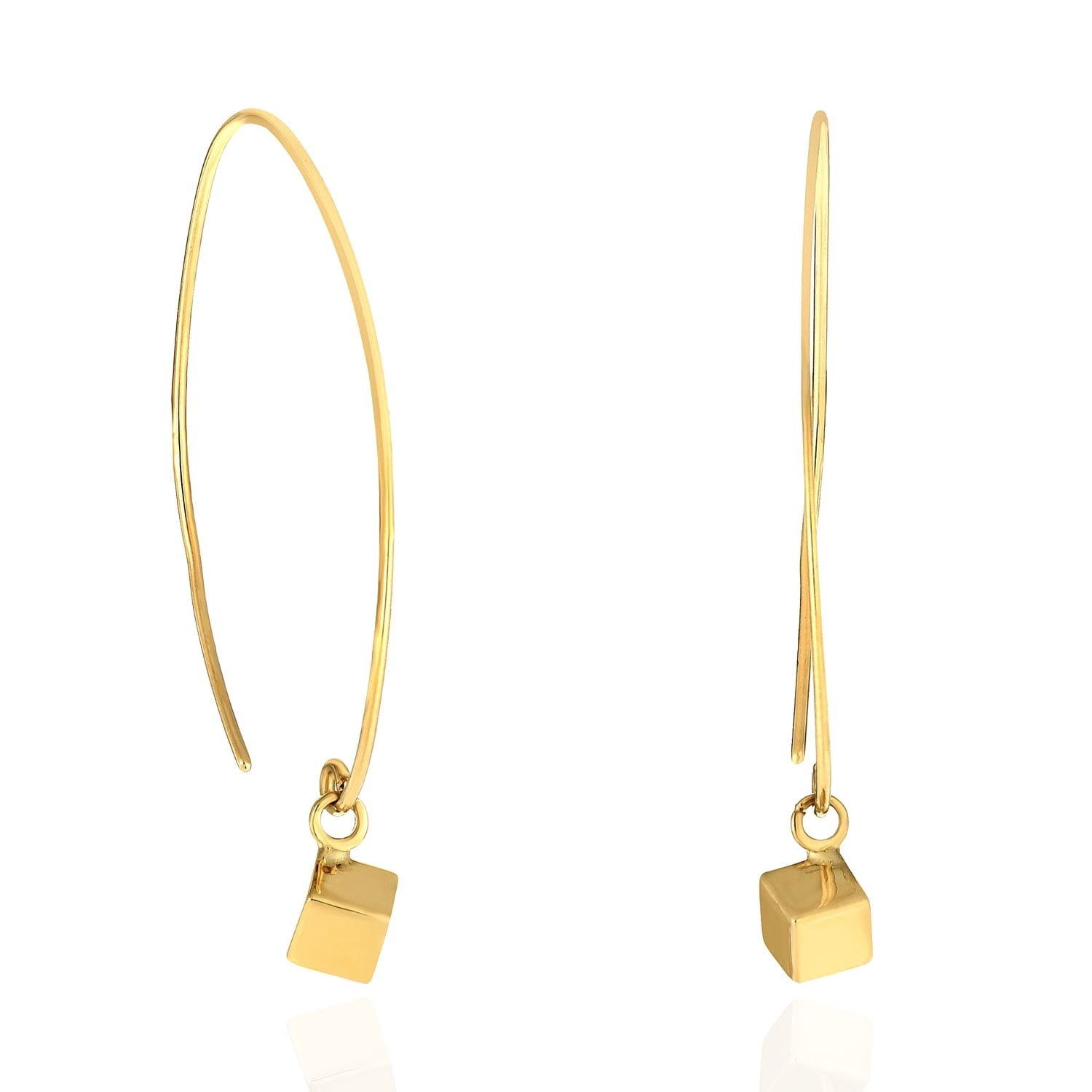 Wjd Exclusives 14K Yellow Gold Dangle Shiny Cube Drop Earrings With