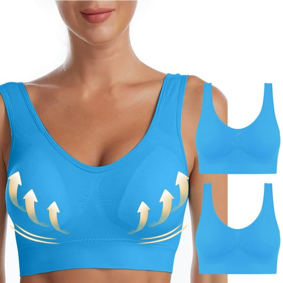Sakmal Womens Bra Blue 2 Pack Full Figure Wireless Bra Ladies Bra Plus Size