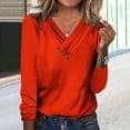 thumbnail image 2 of ATOYSOY Women's V Neck Pleated Shirts Fall Loose Basic Tops Solid Color Blouses Trendy Long Sleeve Tees Workout Relaxed Comfy Casual Button Down Orange XXL, 2 of 5