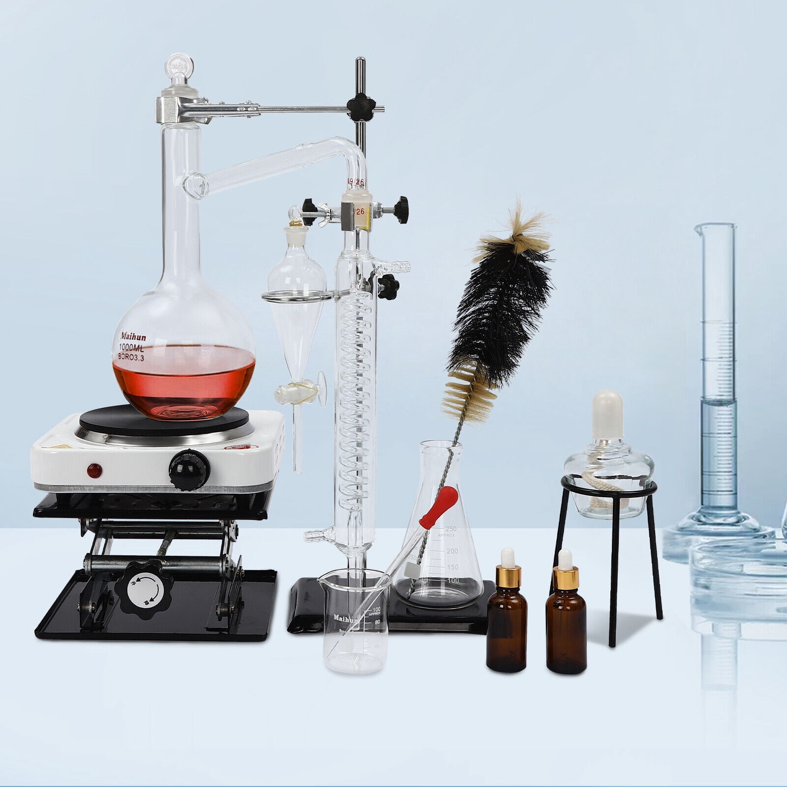 1000W Essential Oil Distillation Apparatus Lab Home Glassware Distillation Kits 1000ml