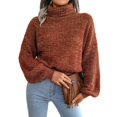 thumbnail image 5 of Suéter de punto de cuello alto de manga larga con farol de colores mixtos europeos y americanos para mujer otoño e invierno, 5 of 5