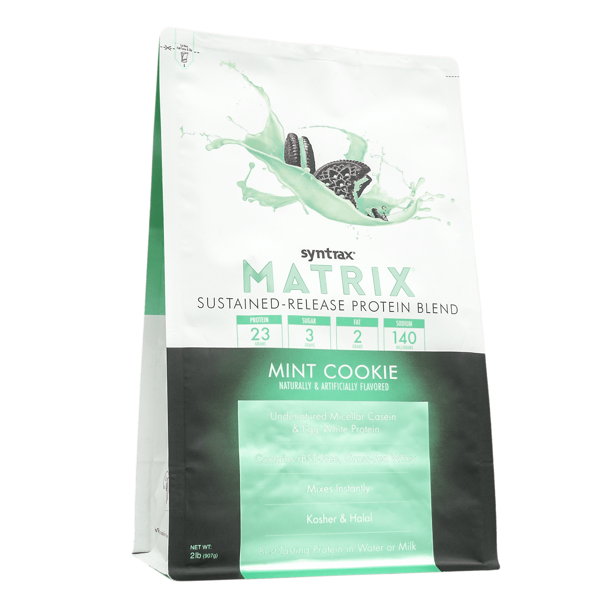 Syntrax Matrix Mint Cookie Sustained‑Release Protein Powder Blend 2 lb with Real Cookie Pieces
