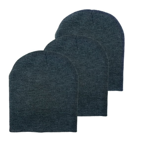 Empire Cove Short Uncuffed Knit Beanie 3 Pack Set Charcoal