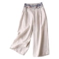 thumbnail image 1 of Pantalons Larges pour Femmes Été Style Mince Style Ethnique Pantalons Rétro Droits Décontractés en Lin Pantalons Décontractés pour Femmes Taille Élastique Pantalons Cargo Raccourcis pour Femmes Été Décontracté, 1 of 6