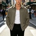 thumbnail image 2 of Mens Loose Fit Denim Shirt Jacket, Lapel Collar Stitched Pocket Button Down Long Sleeve Casual Overshirt Shacket for Spring Fall Streetwear Size 4XL Brown, 2 of 9
