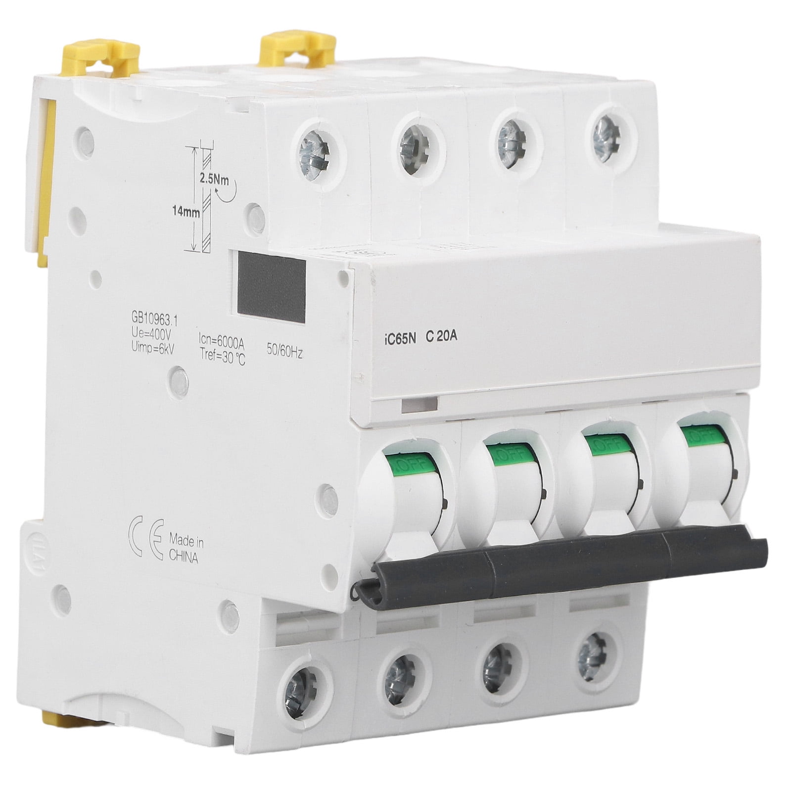 4P Miniature Circuit Breaker Pa66 DIN Rail Mount Circuits Breakers 400V Low Voltage 6000A Breaking CapacityC20A(20A)