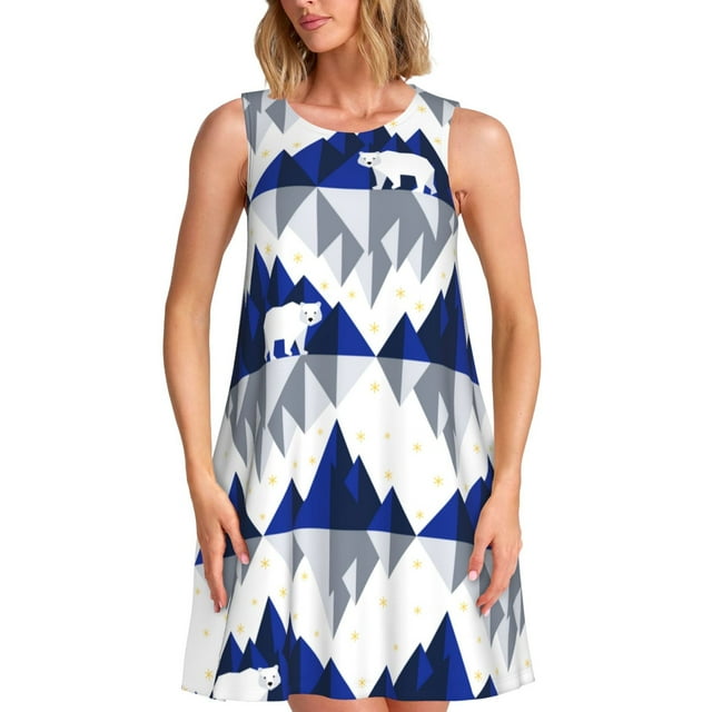 Disketp Cartoon Iceberg Polar Bear para Vestido sin Mangas para Mujeres, Vestidos de Verano para Mujeres, Casual y Holgado para la Playa