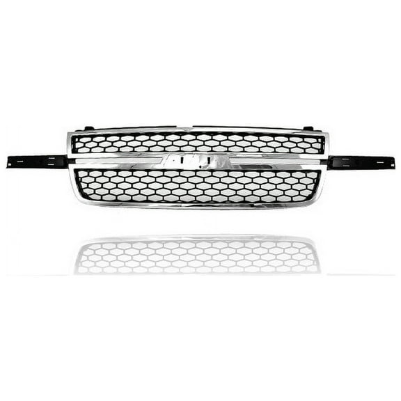 Grille - Compatible/Replacement for '05-07 Chevrolet Silverado/Classic - Chrome Frame Bar, Gray Honeycomb Mesh, Emblem Provision - 12335956