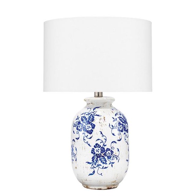 Benzara BM241221 Table Lamp with Floral Pattern Ceramic Vase Base, White