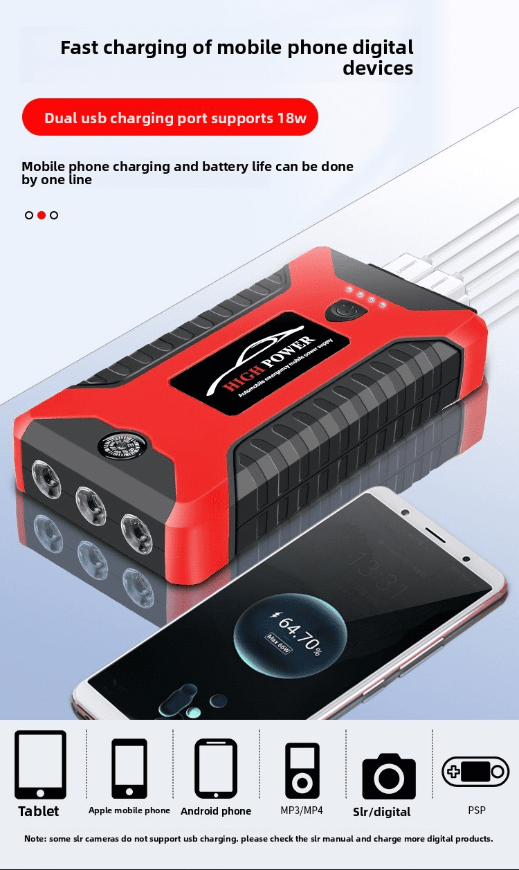 99800mAh Car Jump Starter with Air Compressor Power Bank LED Light and USB Fast Charging for SUV Truck Motorcycle