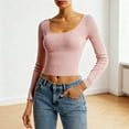 thumbnail image 2 of FAIWAD Cropped Sweaters for Women Long Sleeve Scoop Neck Slim Fitted Ribbed Knit Pullover Trendy Casual Going Out Clothes, 2 of 4