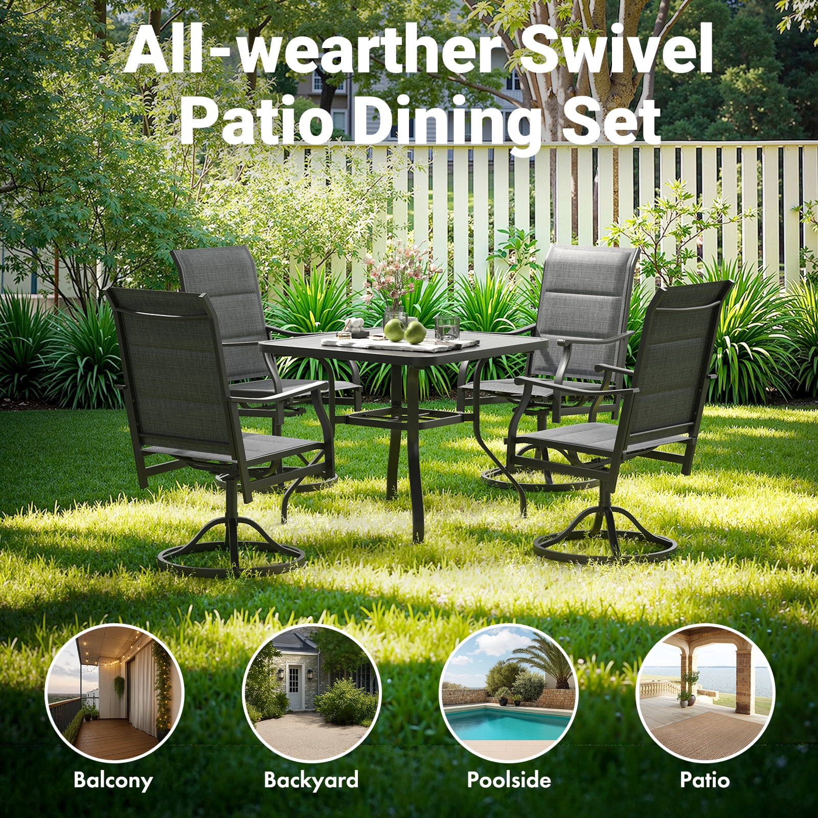 STARY Outdoor Dining Chairs Set of 6, 360°Swivel Patio Dining Chair with Textilene Fabric, Outdoor Metal Armchair All Weather Resistant, Ergonomic Comfort, Perfect for Patio, Backyard, Balcony