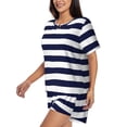 thumbnail image 2 of Naloa Navy Blue And White Stripes Women's Short-Sleeved Pajama Set, Loungewear, Summer pajamas, Breathable Cozy - XX-Large, 2 of 9