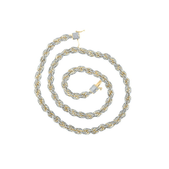 10kt Yellow Gold Mens Round Diamond 20-inch Rope Chain Necklace 14-3/4 Cttw