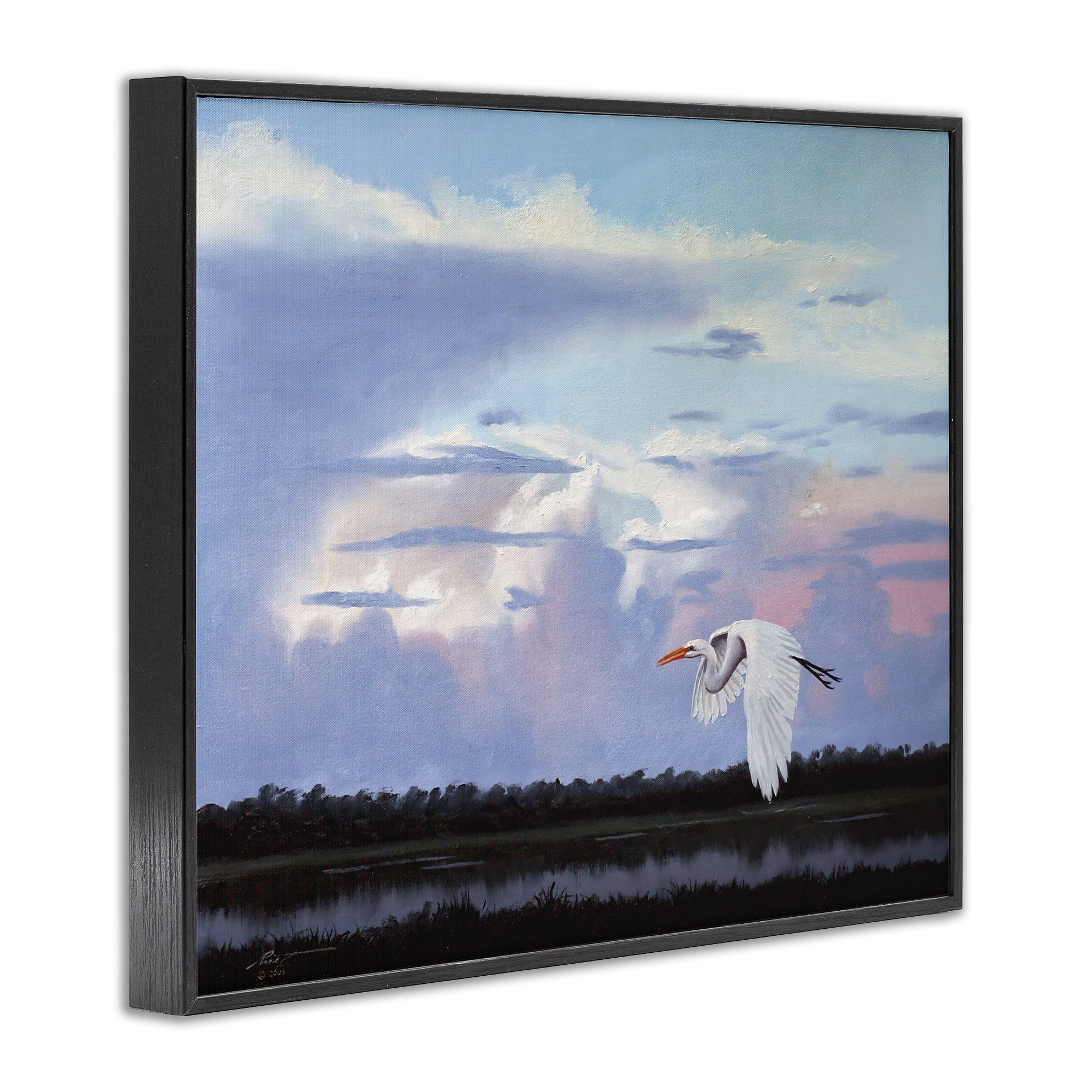 Stupell Industries Heron Flying Through Clouds Animals & Insects Painting Black Framed Art Print Wall Art, 14 x 11