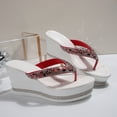 thumbnail image 3 of SACFOF Rhinestone Wedge Sandals for Women Platform Flip Flops Women's T-Strap Sandals Comfortable Walking Open Toe Slippers Casual Summer Beach Sparkly Slip On Slides Wedding Party Dress Shoes, 3 of 6