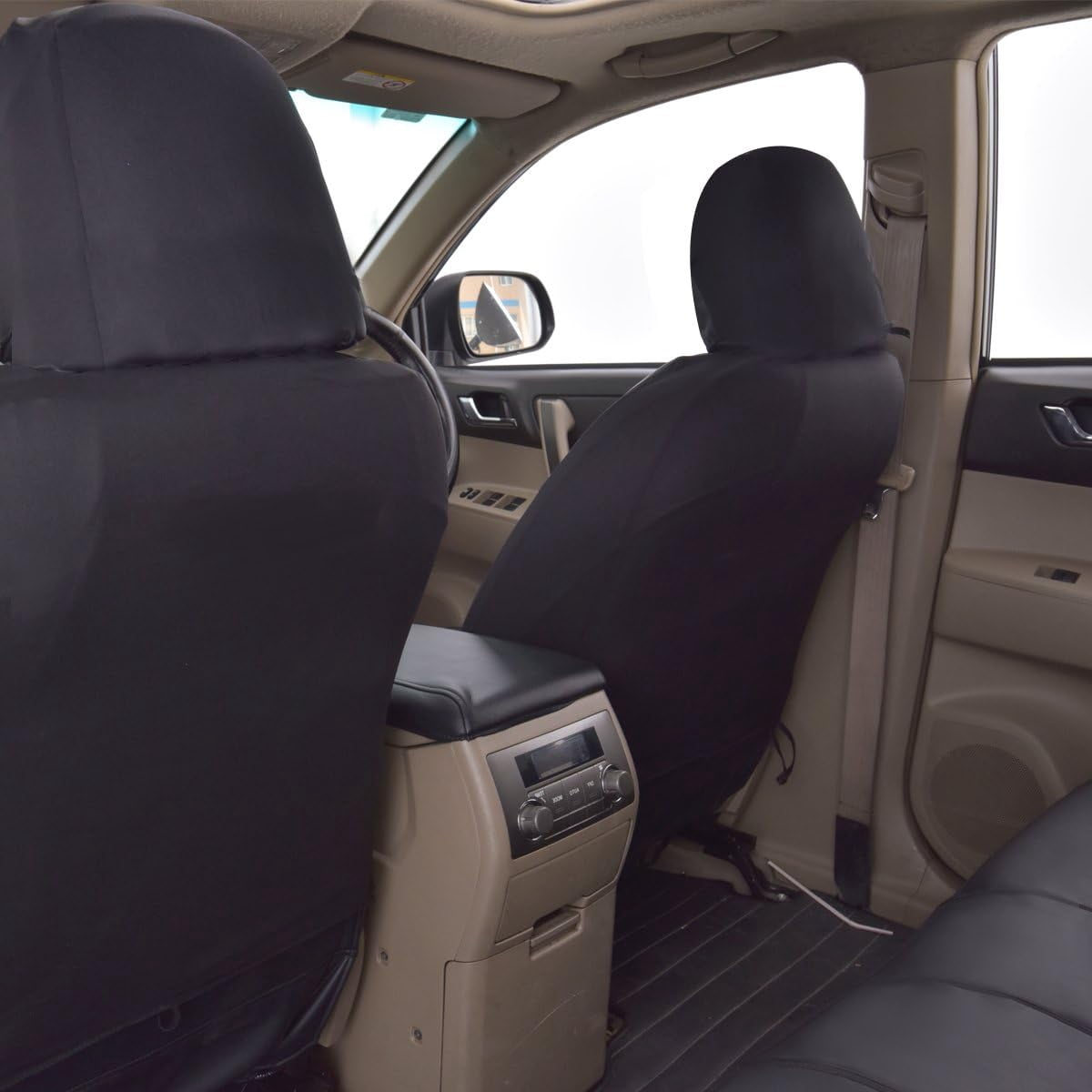 Flying Banner Car Seat Covers Protectors Full Set Synthetic Leather Front Pair Black Gray
