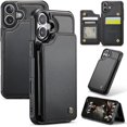 thumbnail image 1 of KOMI for iPhone 16 Case with RFID Blocking and 4 Credit Card Holder, Premium Durable Slim Leather Magnetic Clasp Kickstand Heavy Duty Shockproof Protective Cover Black, 1 of 5