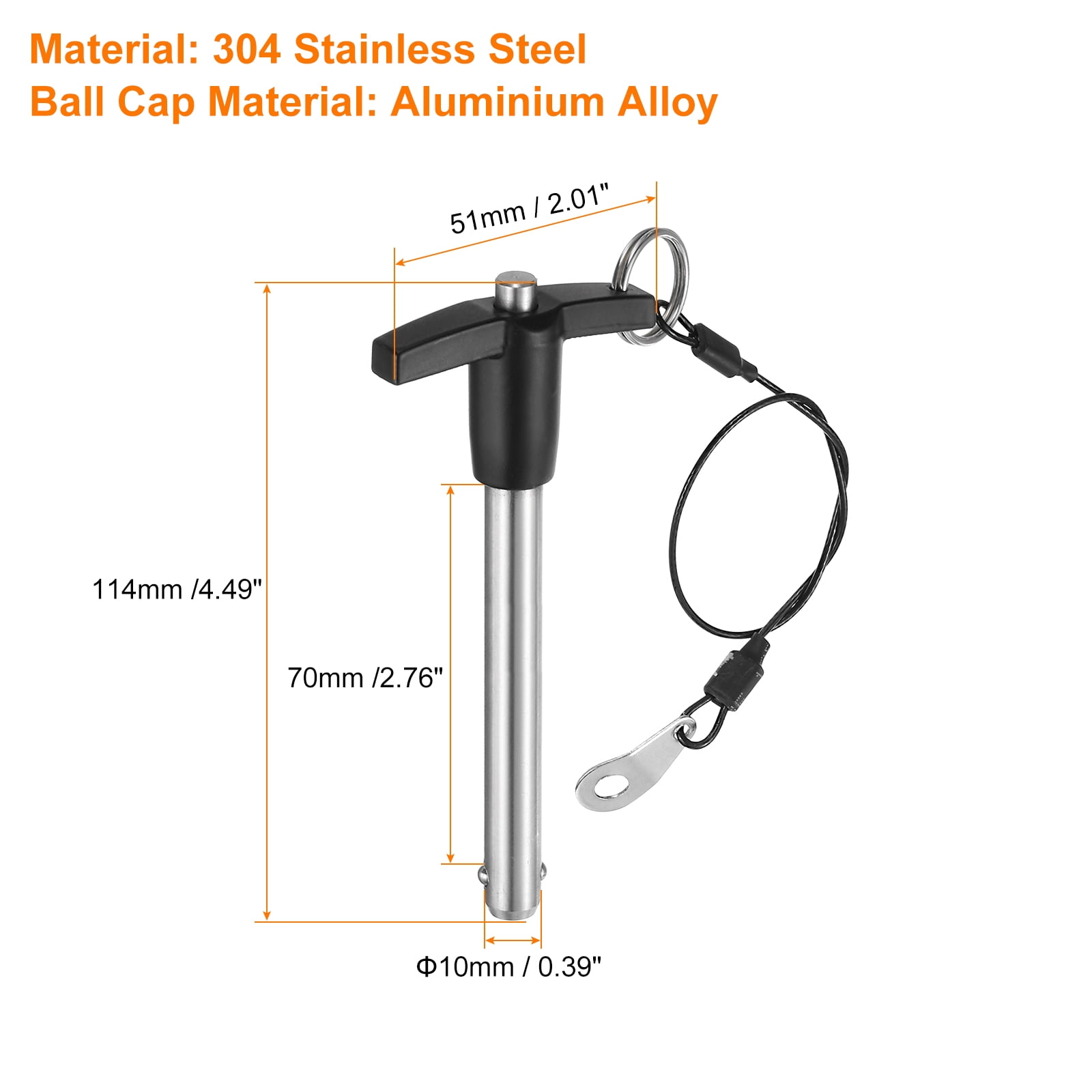 Uxcell 2Pack T Handle Lock Pins, 10mm x 70mm Usage Length Stainless Steel Push-Button Quick Release Pin
