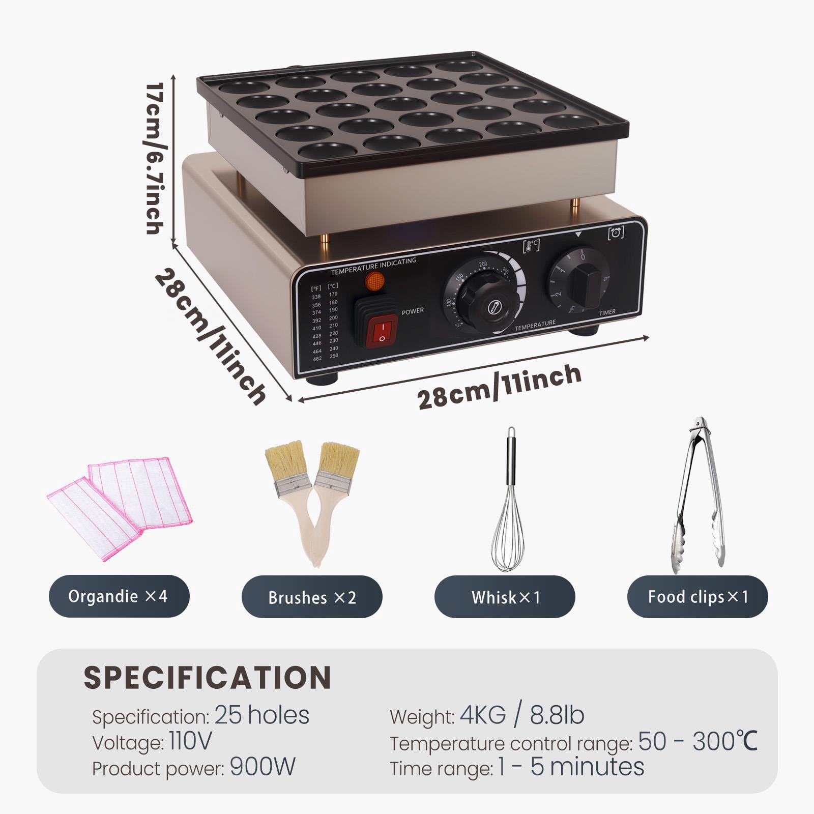 QUHEE 110V Mini Pancake Baker, 25 PCS 900W Commercial Electric Nonstick Waffle Maker Machine, 1.6 Inches Pancake Maker with  Thermostats &  Timers Separate Control, for Home and Restaurants