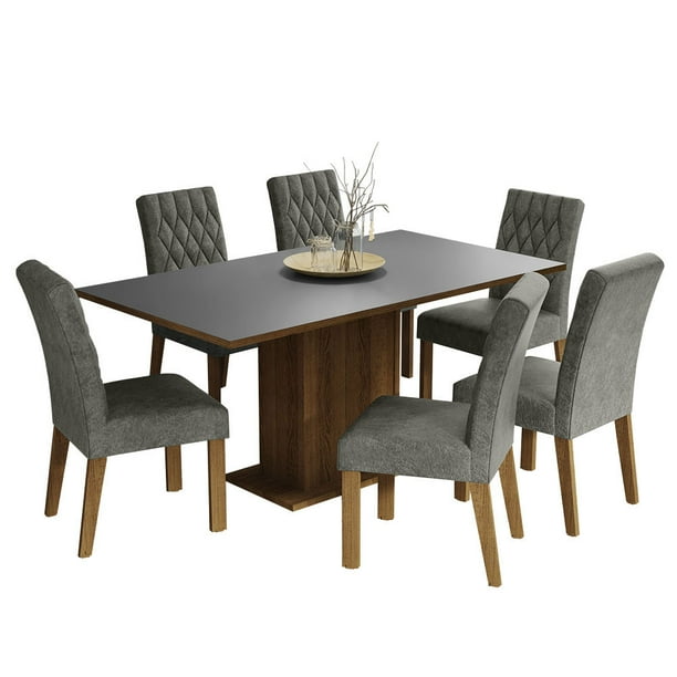 Juego de Comedor Mesa de Tablero de Madera 6 Sillas Marrón/Gris/Plata Hanna Madesa