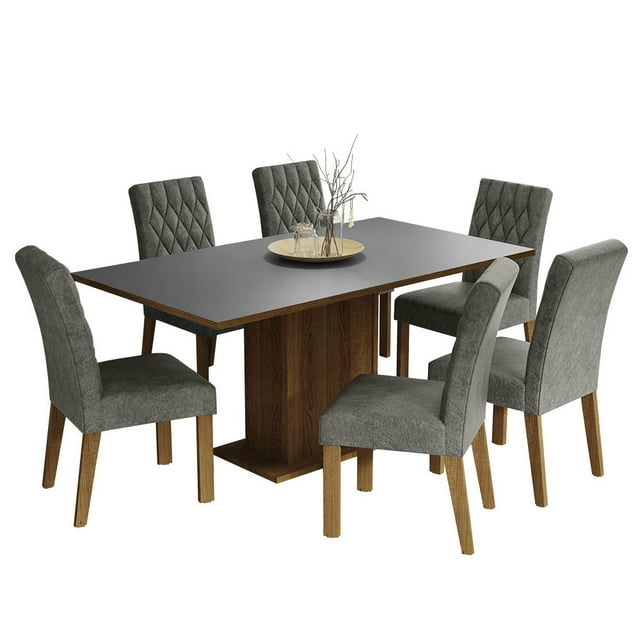Juego de Comedor Mesa de Tablero de Madera 6 Sillas Marrón/Gris/Plata Hanna Madesa