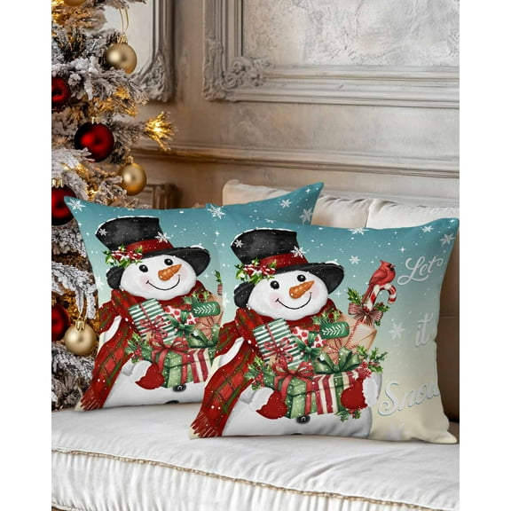 Christmas Decorative Throw Pillow Covers 16x16 Inch Set of 2 Snowman Pillow Cases for Couch, Snowflake Ombre Green Cushion Case for Living Room Bedroom Bed Car Chair