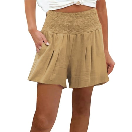 HSMQHJWE Black Bloomers Womens 3 Piece Yoga Shorts Womens Casual Summer Smocked Elastic Waist Comfy Detail Beach Shorts Womens Robes Short With Pockets