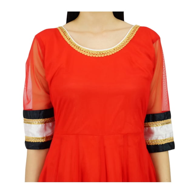 Atasi Salwaar Kameez Prêt-à-Porter Rouge en Filet pour Femmes avec Dupatta de Designer