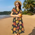 thumbnail image 4 of Disketp Colorful Maple Leaves para Vestido de Manga Corta para Mujeres, Vestidos de Verano para Mujeres, Casual y Holgado para la Playa, 4 of 6